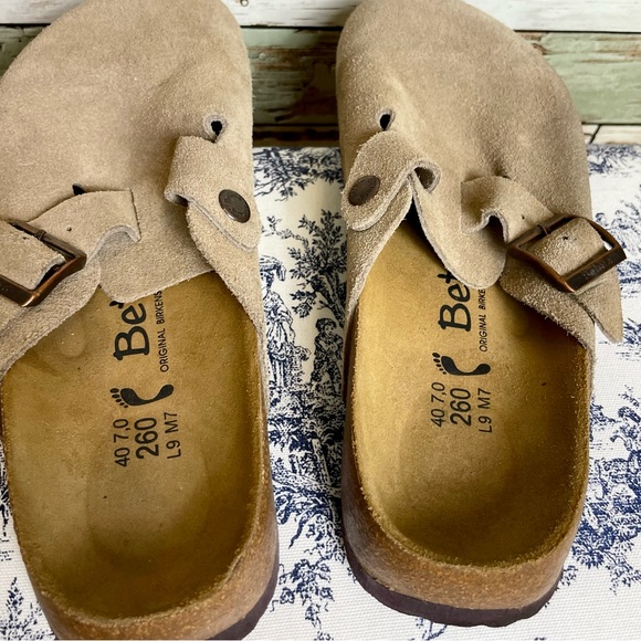 Betula Birkenstock Boston Sandals Taupe Tan Suede Clogs Shoes Women’s Sz 9 Men 7 - Picture 5 of 7